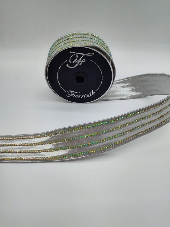 Farrisilk Other - FARRISILK Iridescent Crystal Stripe Silver Wired Ribbon 1.75" 5 Yards NWT